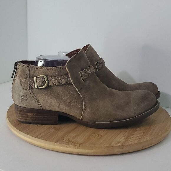 Born Sylvia Leather Braid Booties Tan Women's Size 10M - Picture 1 of 12